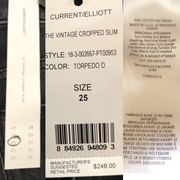 Current Elliot Vintage Crop Slim Jeans Sz 25 New - Picture 6 of 8